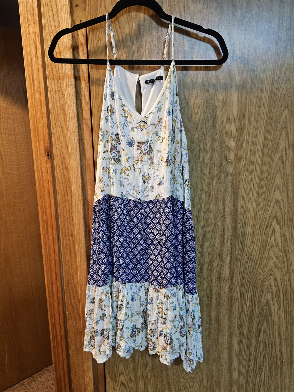 Staccato Boho Floral Patchwork Tiered Mini Dress